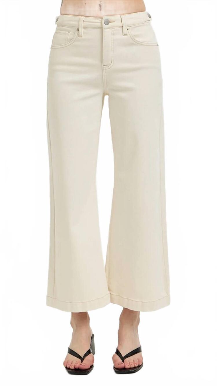 NEW RISEN high rise tummy control crop wide adjustable waistband jeans in ivory